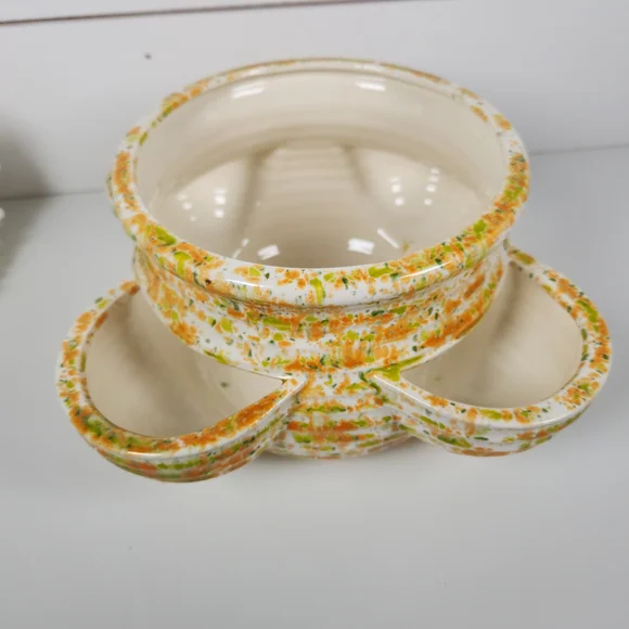Vintage '78 Orange & Green Speckled Strawberry Pot Signed Studio Pottery Planter - Picture 3 of 12
